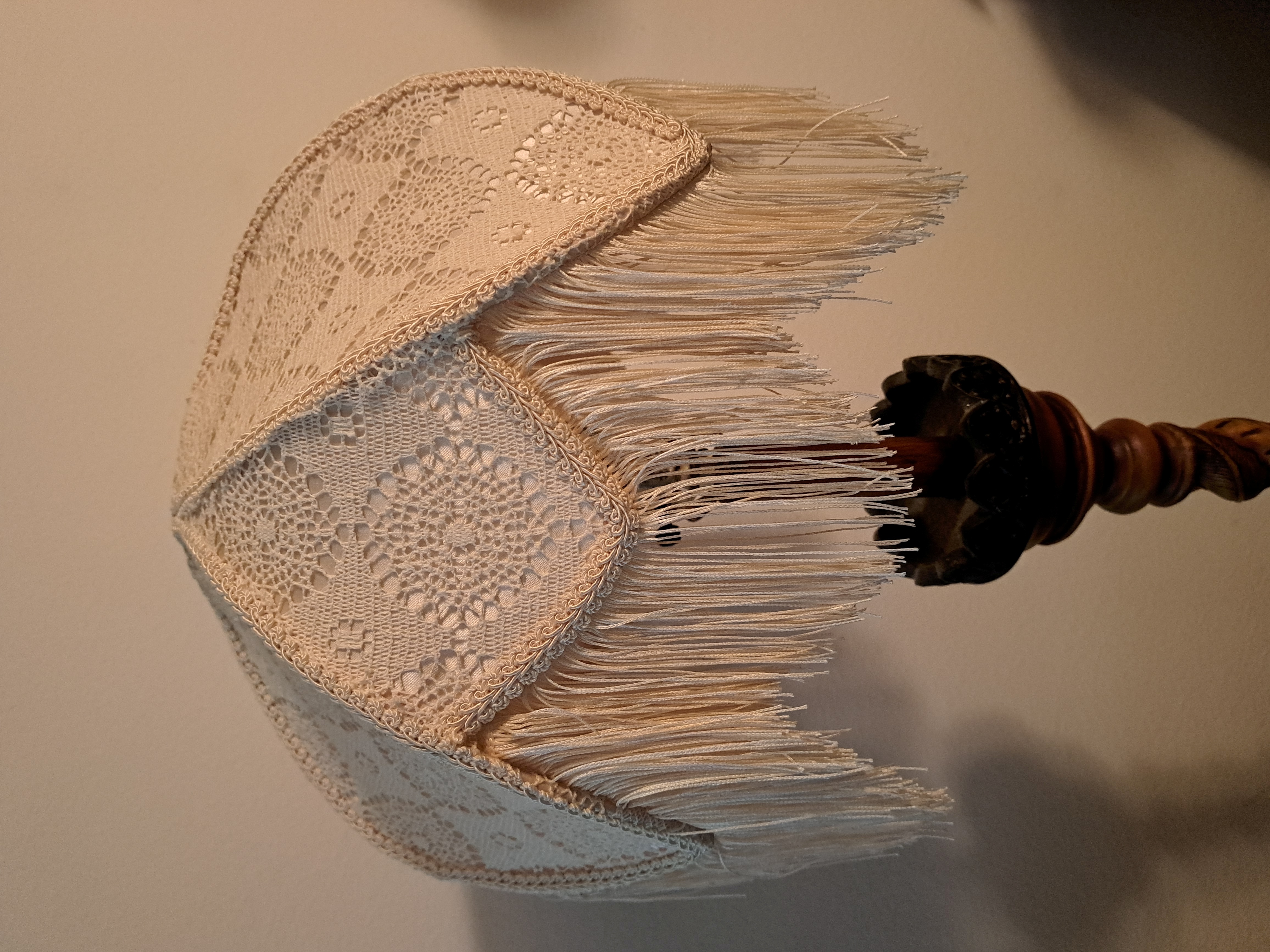 Lampshade Victorian Dome cream lace with 3" fringe and braided trim 3" x 14" x 10 inch