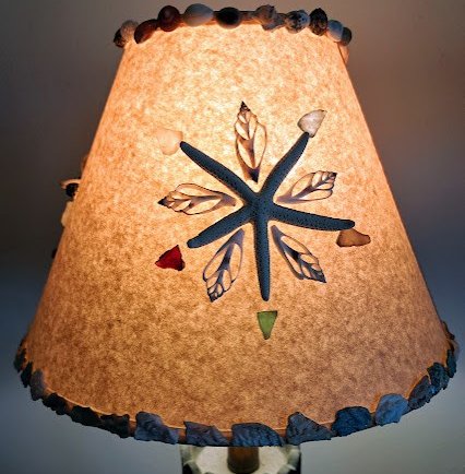 Lampshade sealife trim tan 6.5x14x10